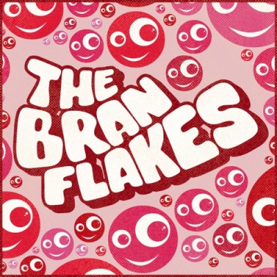 The album cover for Bubbles. It consists of the group's name in the center, surrounded by many smiley faces. The color scheme is of reds and pinks.